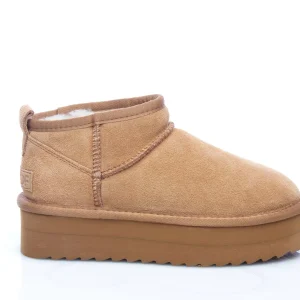 Stivale platform in pelle scamosciata tan
