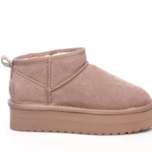 Stivale platform in pelle scamosciata taupe