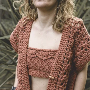 Francine set con cintura e Top: Gilet, poncho, stola maglia con top in cotone