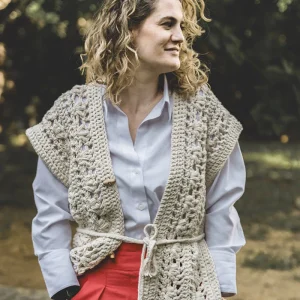 Francine con cintura: Gilet, poncho, stola maglia in cotone