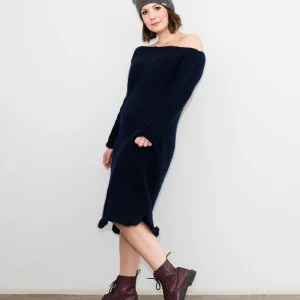 Maxi abito in lana e alpaca con scollo a barca